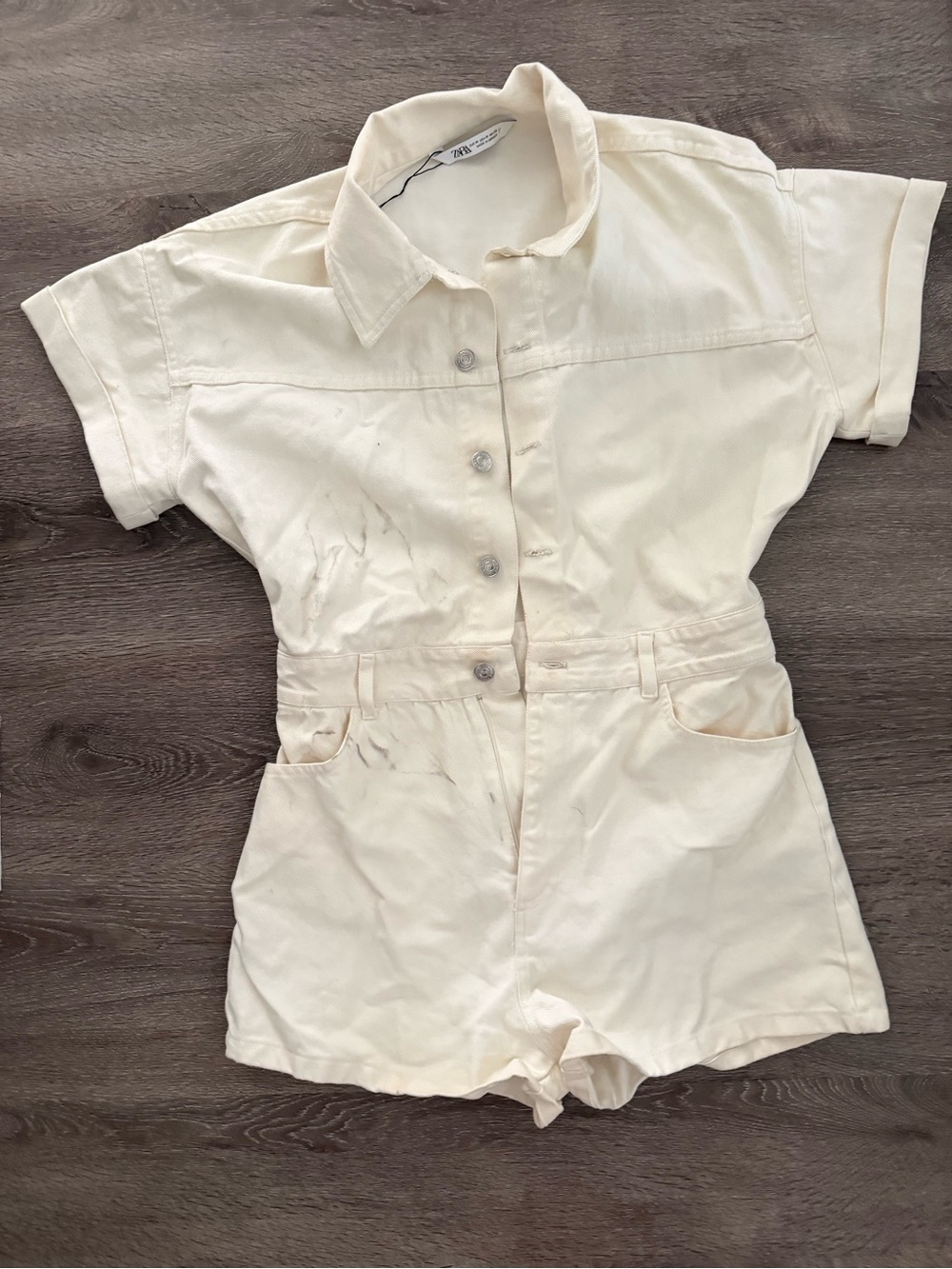 Zara Cream Short-Sleeve Cotton Romper